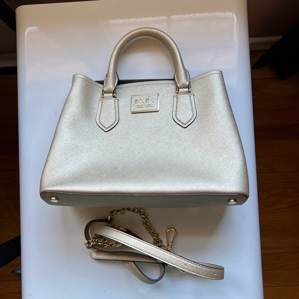 DKNY Metallic Gold Satchel with Chain Strap
